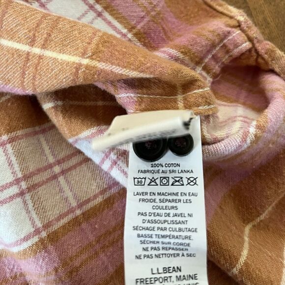 L.L.Bean Signature Cotton Flannel Shirt Pink Gold Plaid XS Cozy Cabin Soft - Picture 4 of 6
